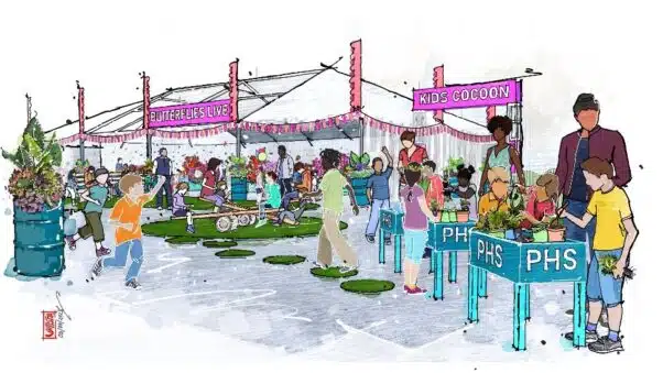 Rendering of the 2024 Philadelphia Flower Show Kids Coccoon.