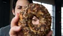 Jacob and Alexandra Cohen with a Kismet Bagel