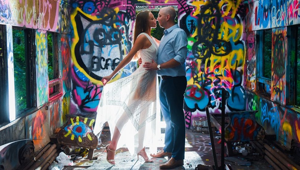 Stepanie Quigley and Dan McElwee and their nontraditional engagement pictures