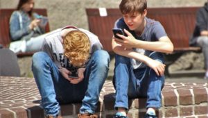 students on phones
