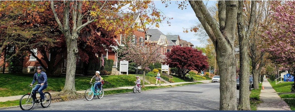 Kids riding bikes in a pleasant Media Borough neighborhood