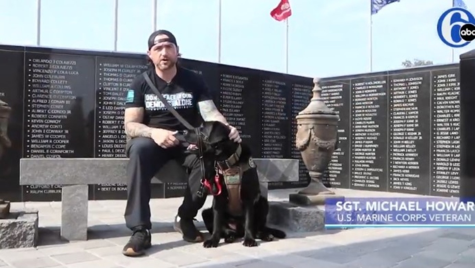U.S. Marine Sgt. Michael Howard at the Delaware County Veterans Memorial.