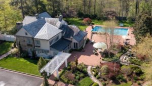 drone shot of house and pool