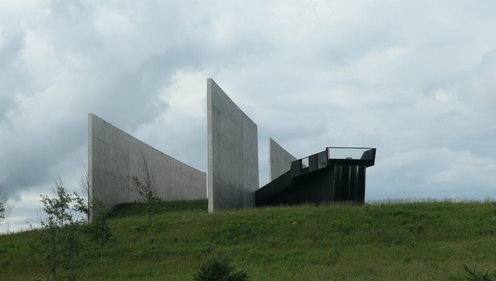 concrete slab in a field