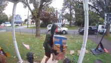 man on porch with packages