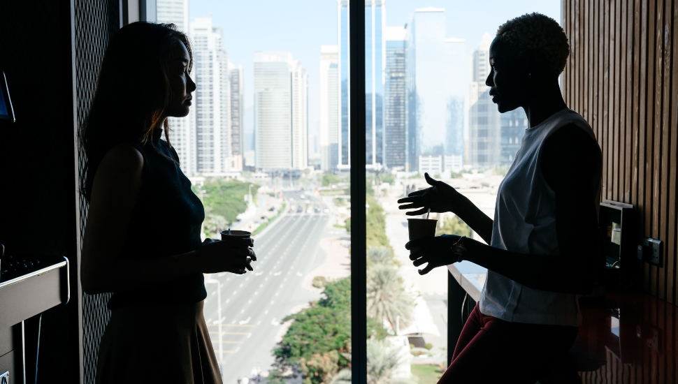 two women talking