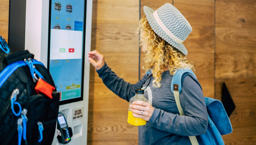 Girl using a kiosk.