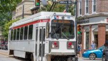 A Route 101 trolley heads back to Upper Darby from Media.