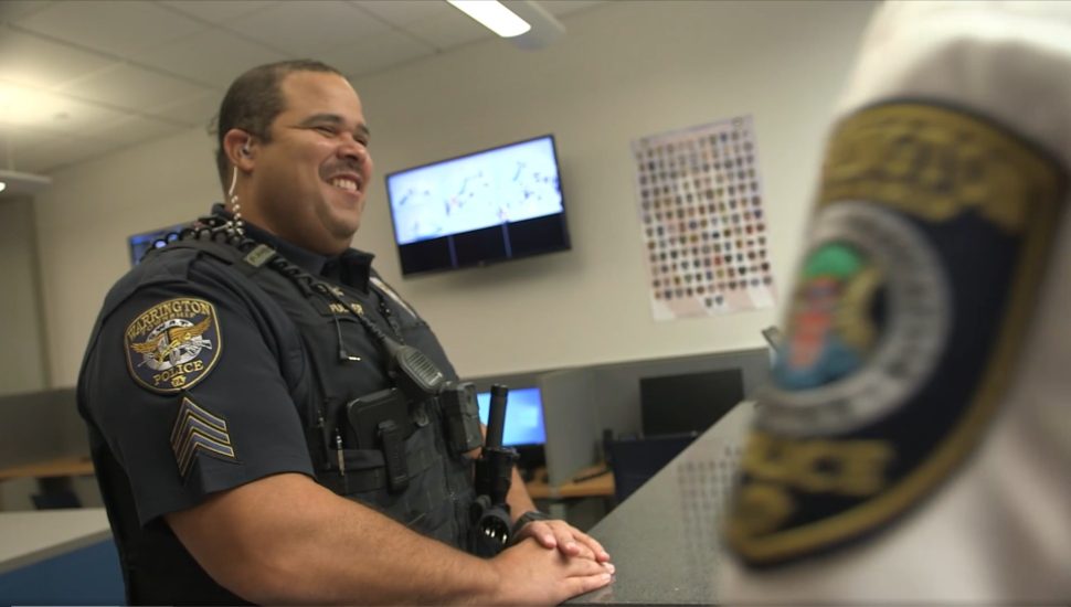 police officer behind a counter
