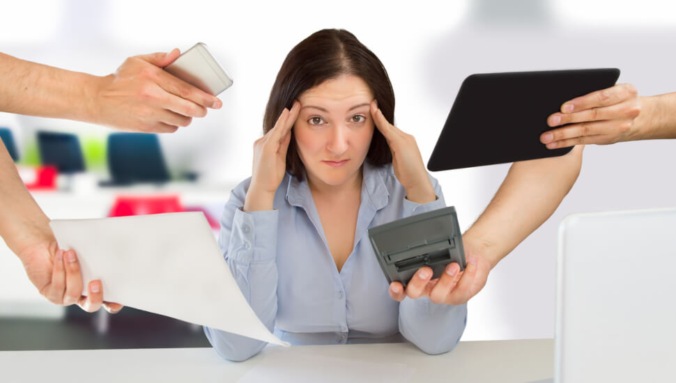 Woman deal with distractions at work.