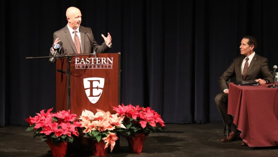 Billy Crocker at a press confrence at Eastern University