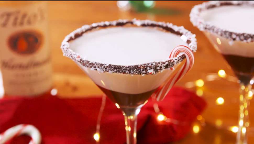white drink with a candy cane