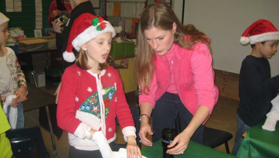 girl filling a sock