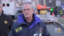 NTSB investigator Brian Rayner speaks at the scene of a helicopter crash in Drexel Hill.
