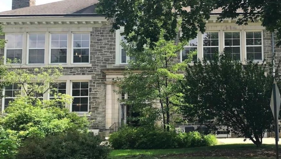 Front entrance of the Llanerch School Apartments in Havertown.