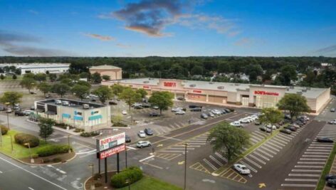 drone shot of shopping center