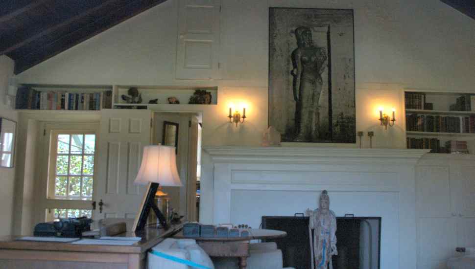 fireplace with statue
