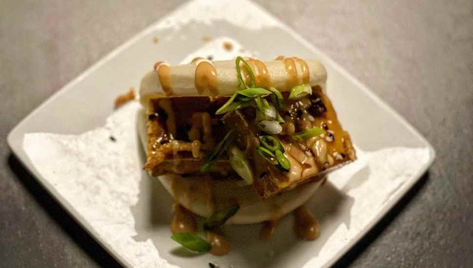dish on square plate