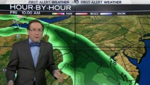 Glenn 'Hurricane' Schwartz giving a weather forecast at NBC 10.