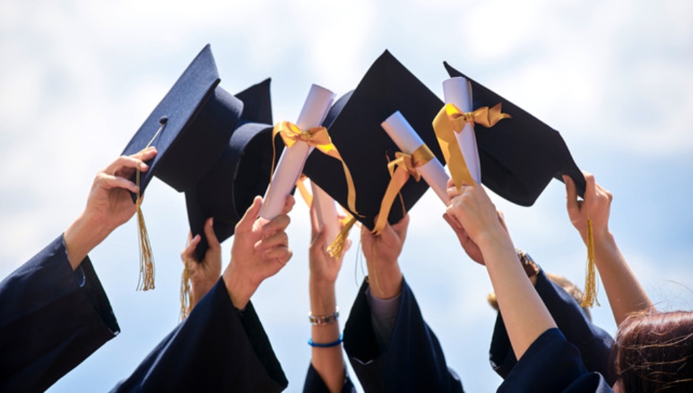 Graduation Caps Thrown in the Air