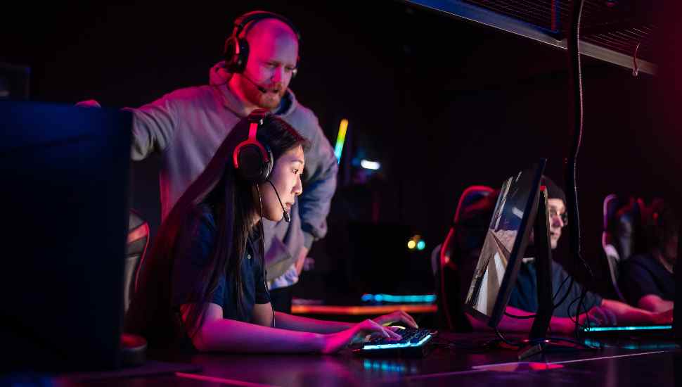man and woman at computer