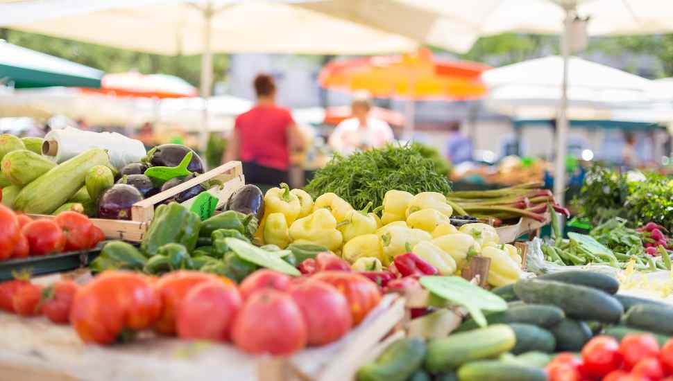 produce under umbrellas