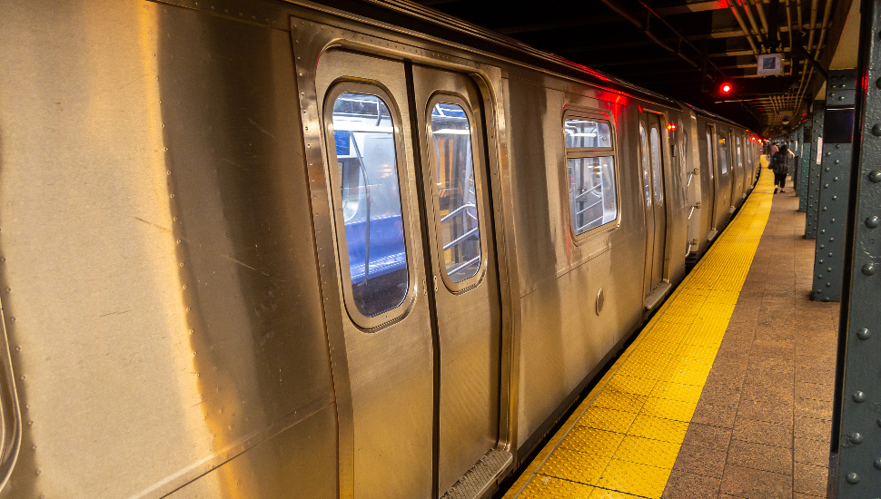 Subway train at a station