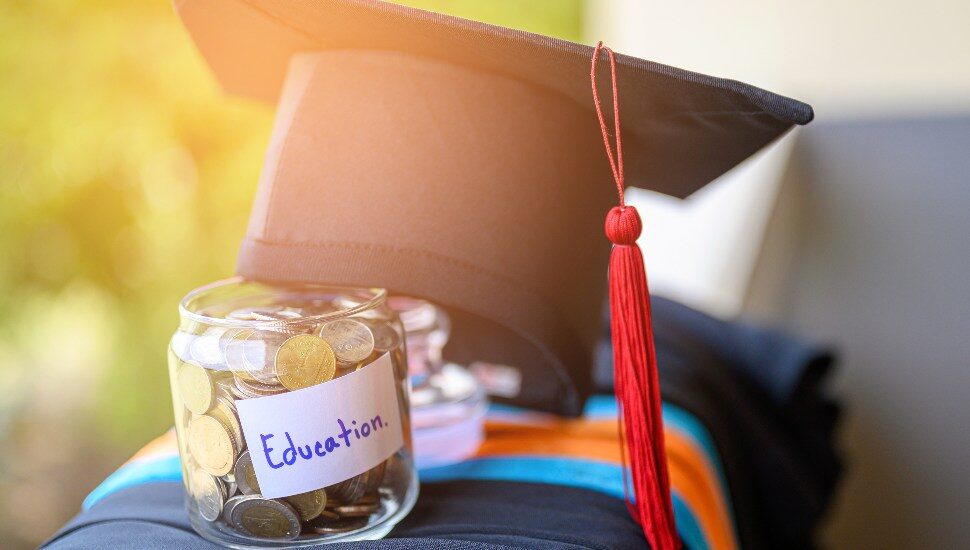 mortar board with coin jar