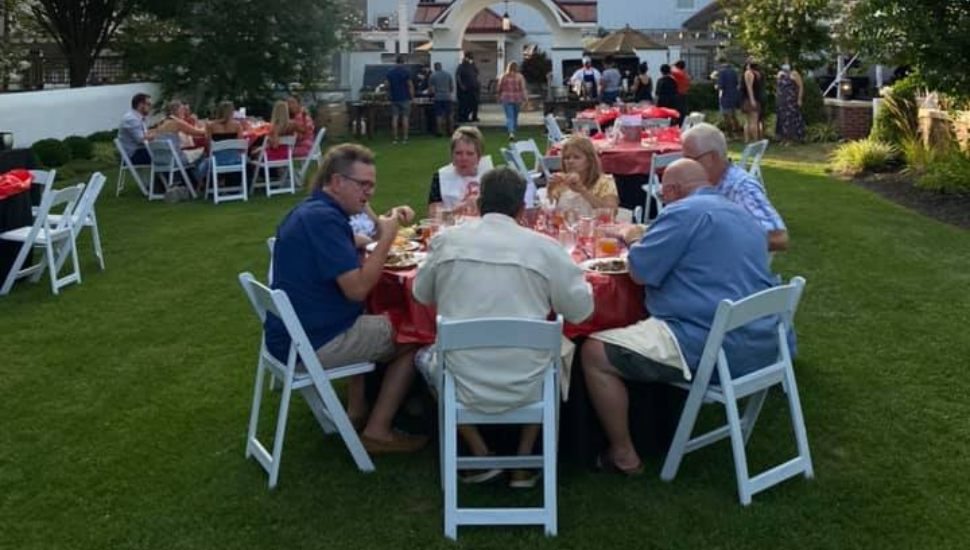 people eating outdoors