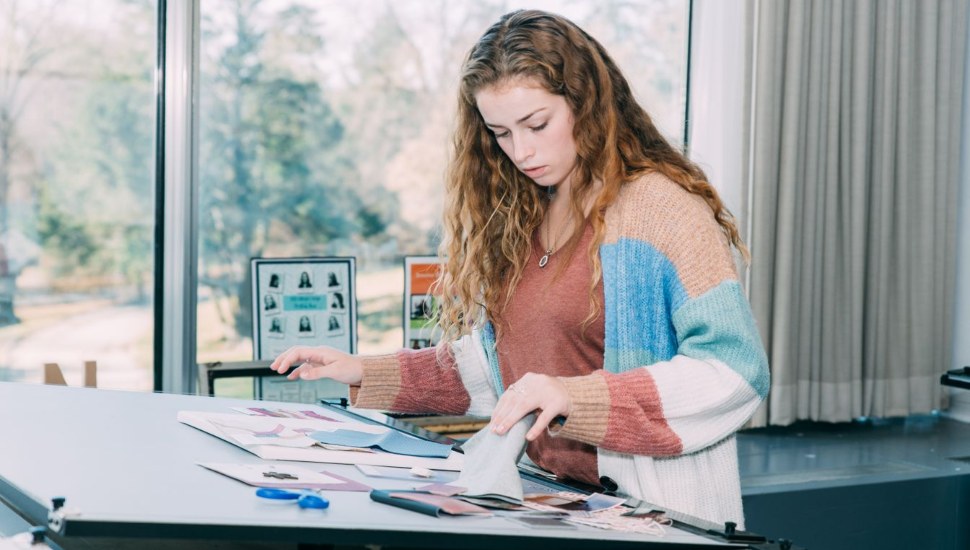 woman at work table