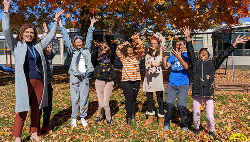 Mrs. Mindy Wawrzyniak, Head of School at The Center School enjoys the fall day with students.