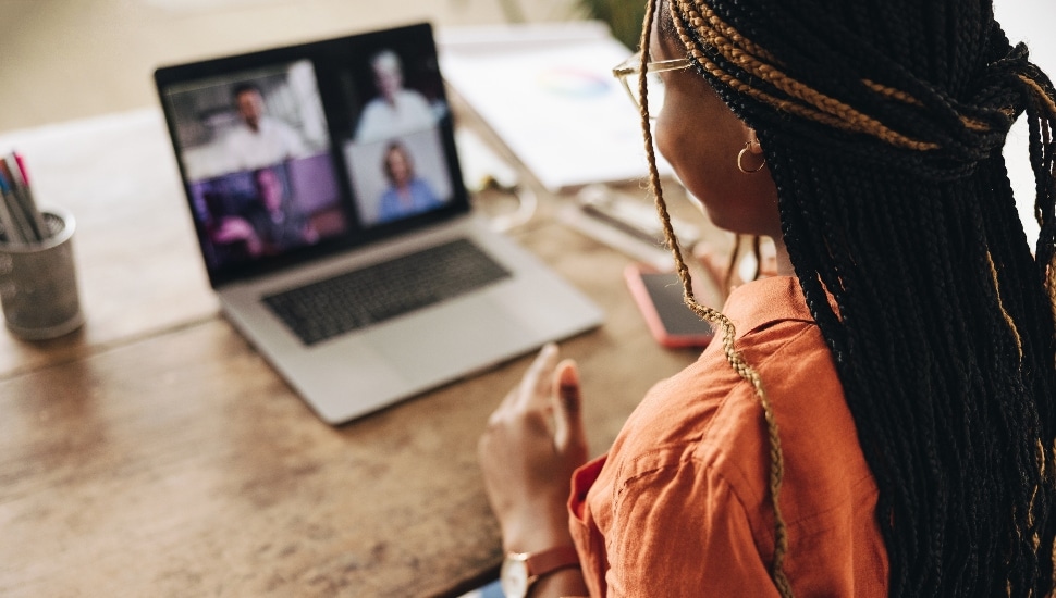 Woman on Zoom remote working
