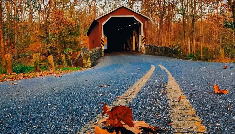 covered bridge in fall
