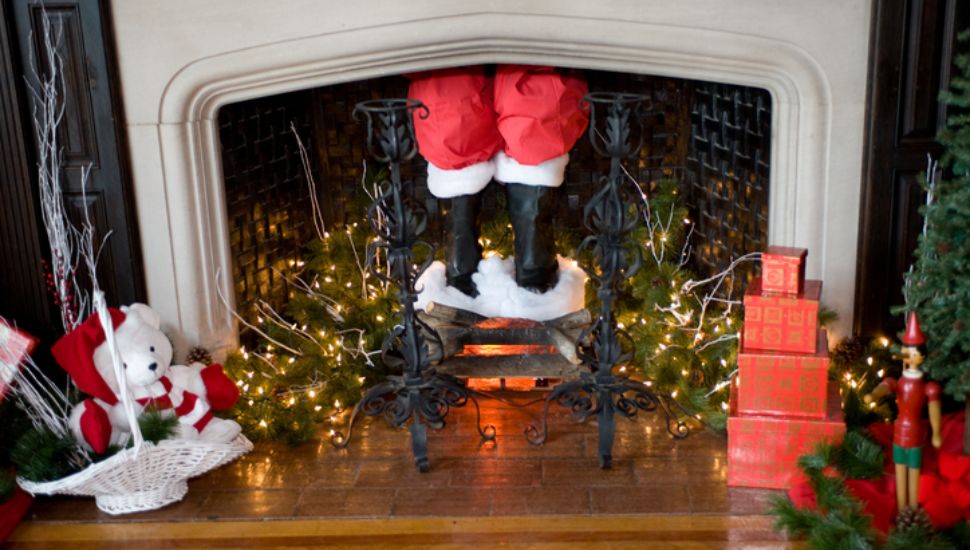 legs coming out of a chimney