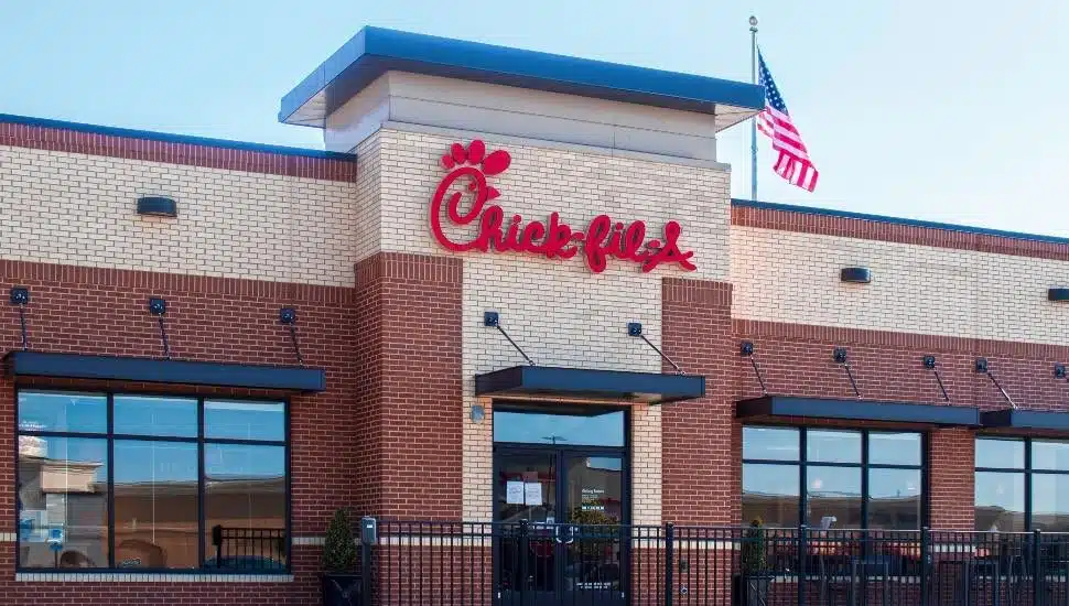 The exterior of a Chick-fil-A restaurant