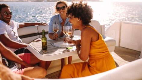 Couples drinking wine on a yacht