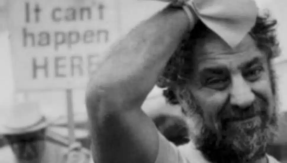 Activist Abbie Hoffman in the middle of a protest