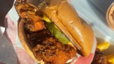 A chicken sandwich from Asad's Hot Chicken.