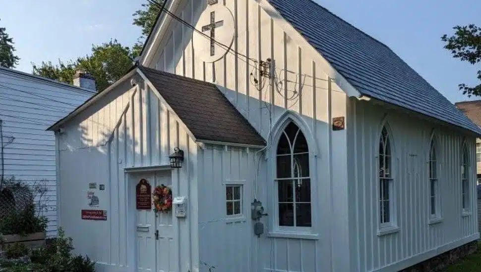 The exterior of an old chuch in Bucks County