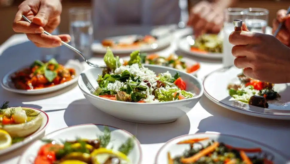 A table full of food being served