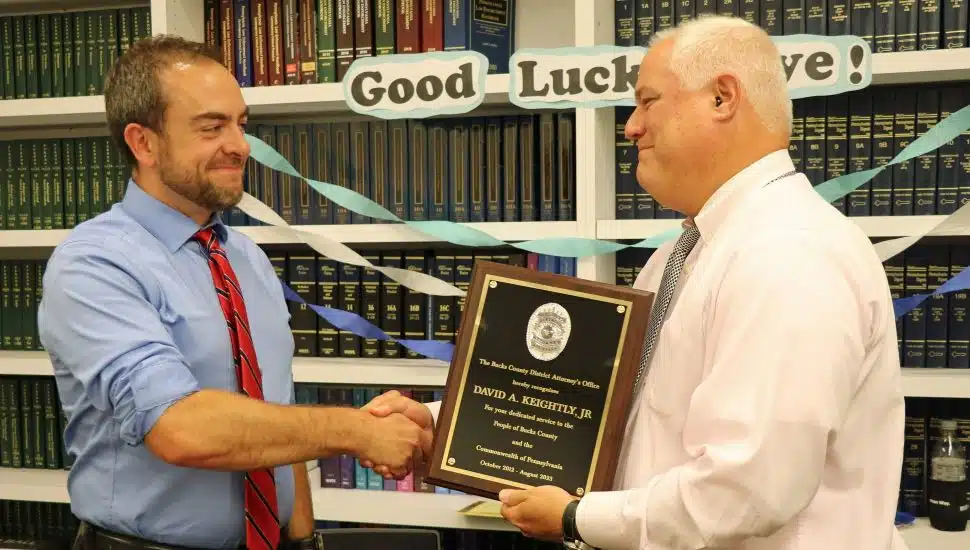 Bucks County District Attorney Matt Weintraun with Deputy District Attorney David A. Keightly Jr.