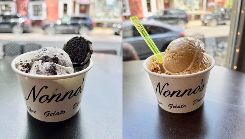 Two gelato flavors in cups
