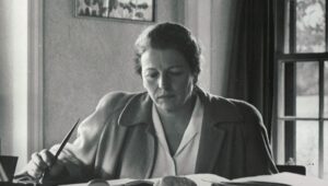 Pearl S. Buck at her writing desk