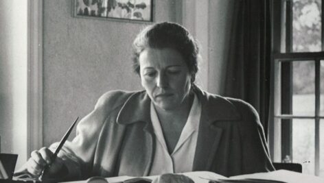 Pearl S. Buck at her writing desk