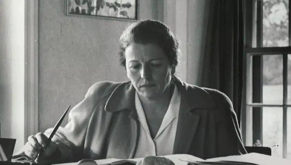Pearl S. Buck at her writing desk