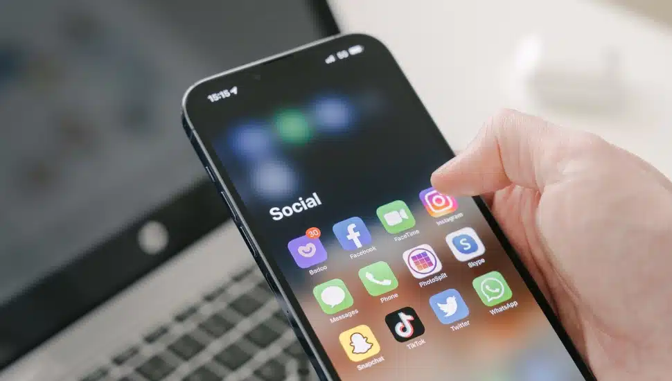 A cell phone with several social media apps