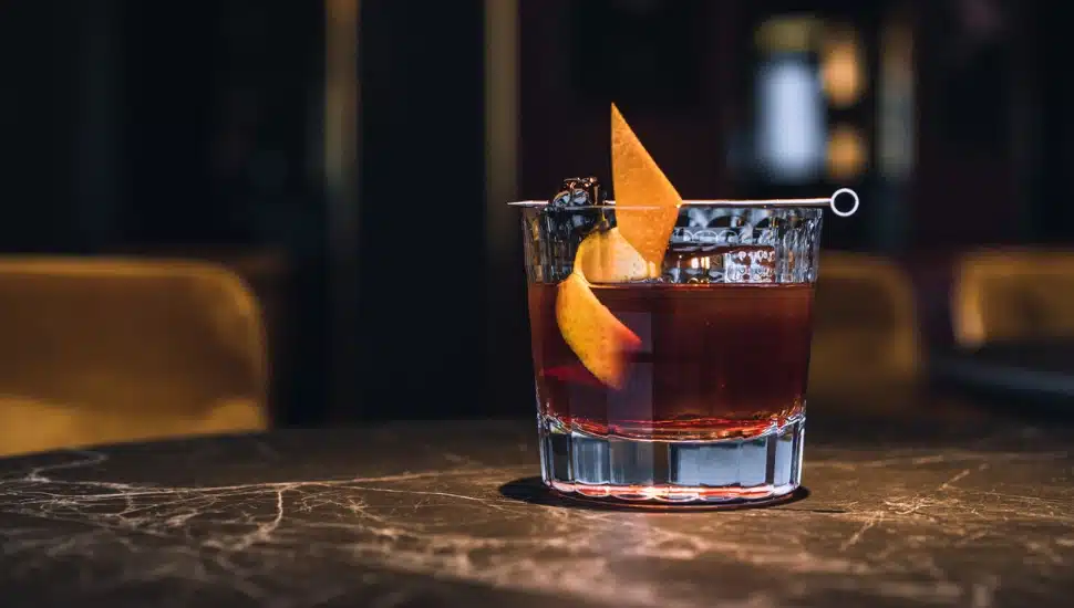 A cocktail on a table