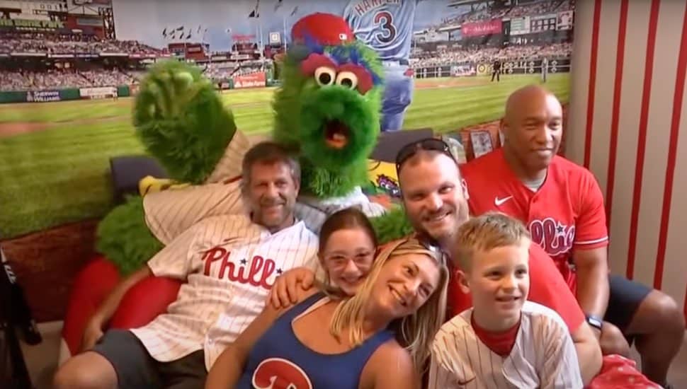 The Linder family in Rowan's Phillies-themed room