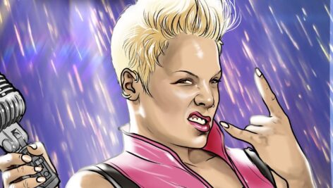 Singer Pink drawn in a comic book