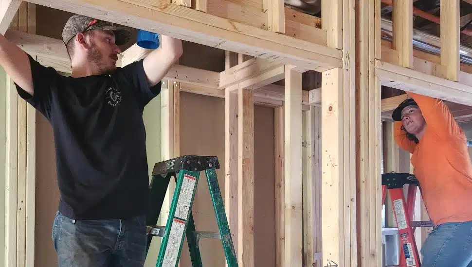 Students doing carpentry